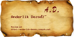 Anderlik Dezső névjegykártya